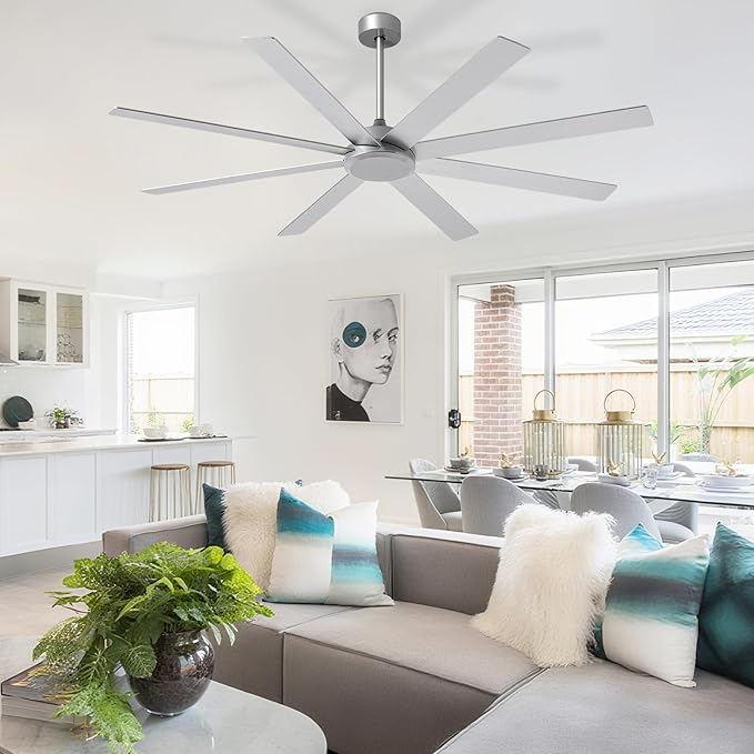 Depuley Large Ceiling Fan without Light: 72 Inch Indoor/Outdoor Fan Reversible DC Motor 6 Speed - Dual 8 Blades Big Ceiling Fans with No Light for Living Room Covered Patio, Silver