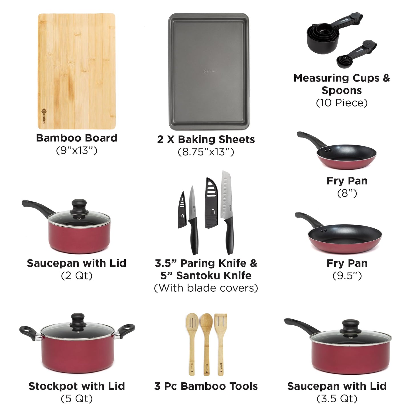 Ecolution Easy Clean Ceramic Nonstick Cookware Set, Dishwasher Safe Kitchen Pots and Pans Set, Comfort Grip Handle, Even Heating, Ultimate Food Release, 26-Piece, Red