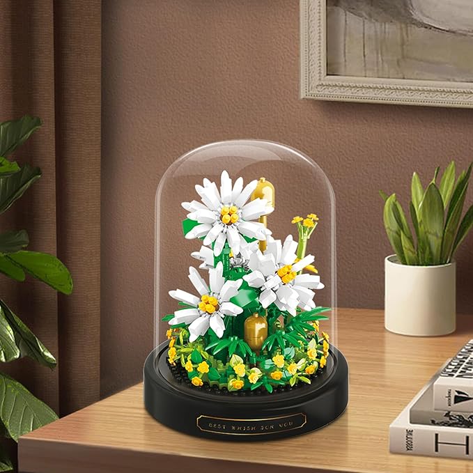 QLT QIAOLETONG Flower Bouquet Building Set 490 PCS White Daisy Mini Building Blocks Kit for Adults Flower Botanical Collection for Home Decor Mother's Day for Mom