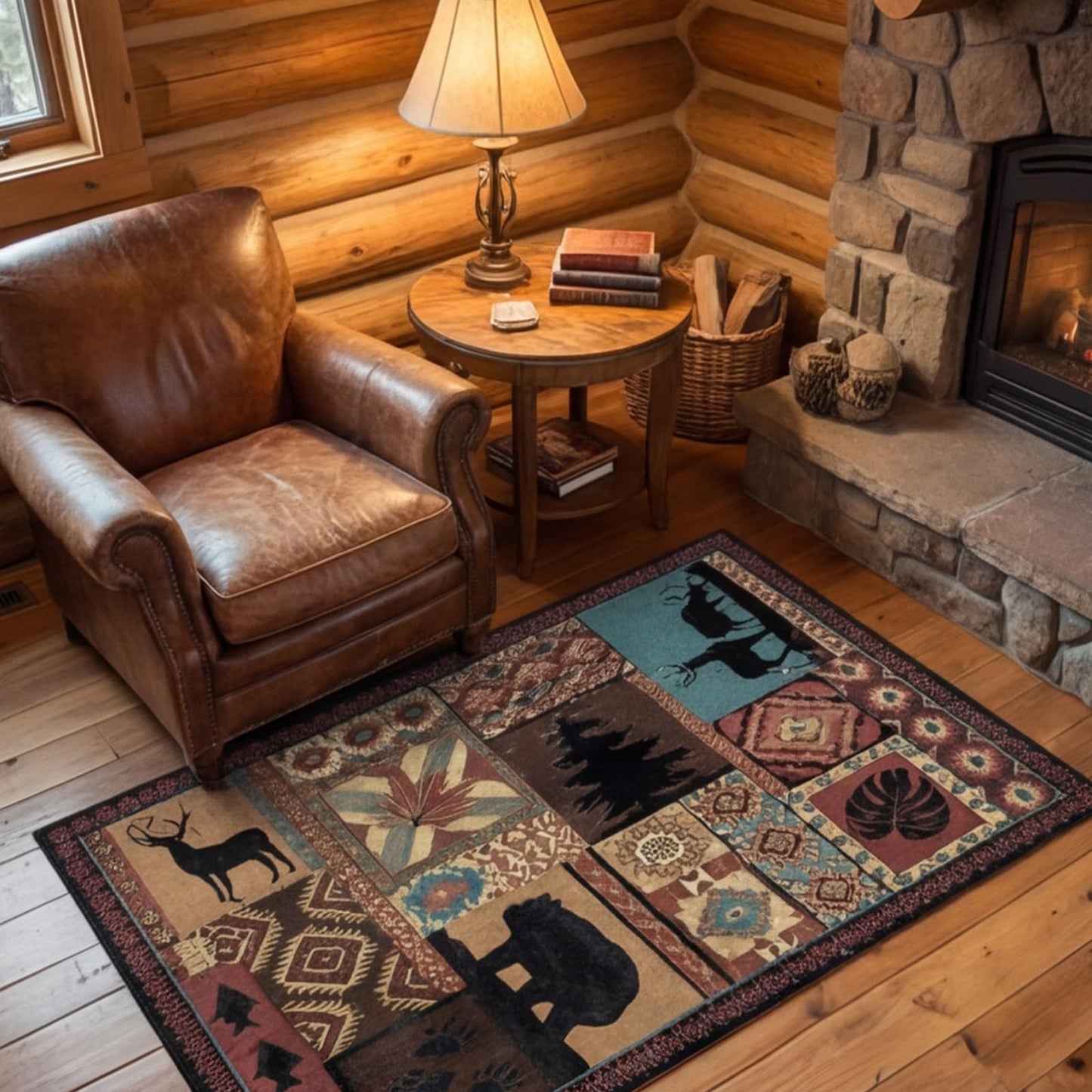 Washable Area Rug 3x5, Rustic Lodge Bear Rugs for Entryway Non Slip Low Pile Southwestern Area Rugs Vintage Large Soft Carpet for Bedroom Office Kitchen Dining Room