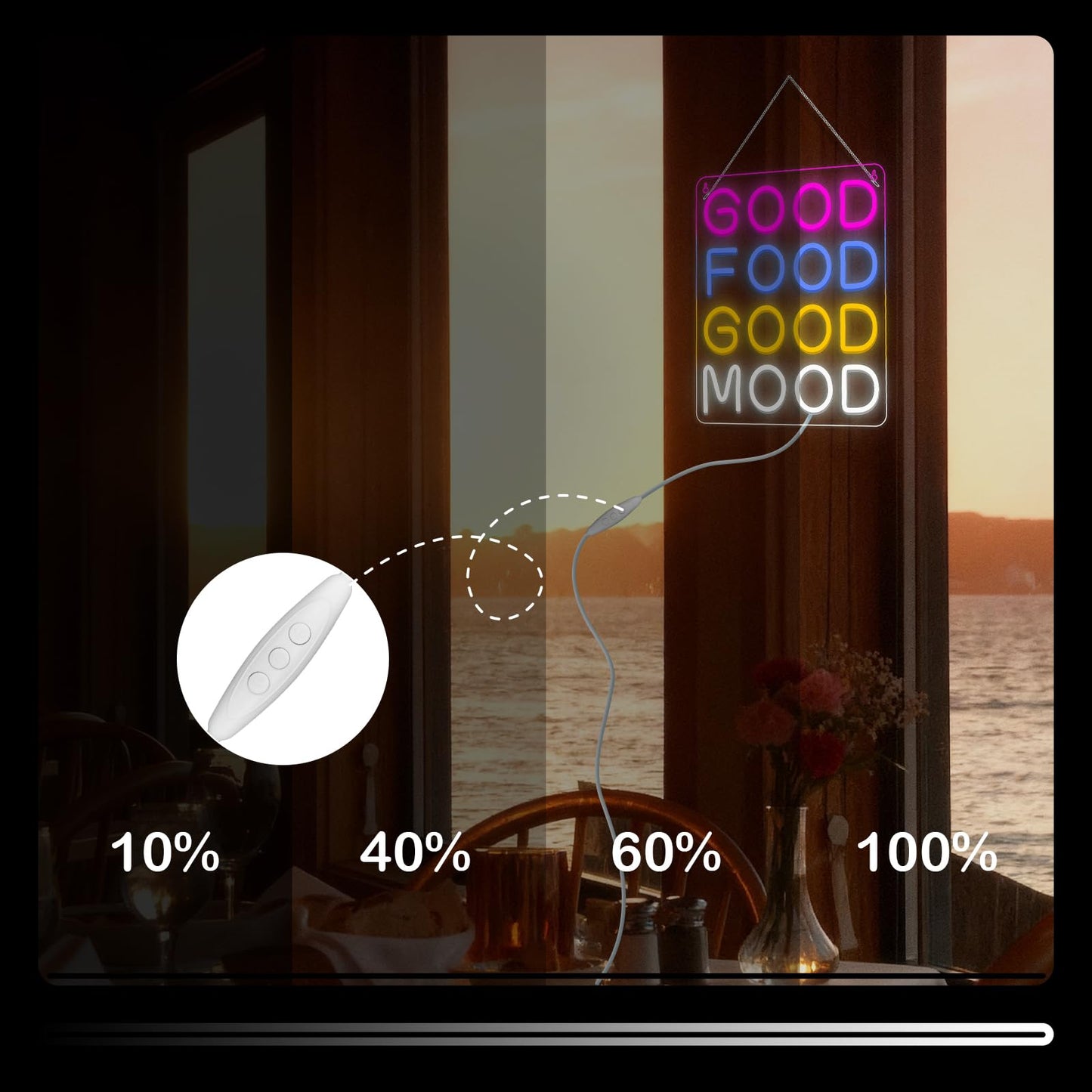 Horseneon Good Food Good Mood Neon LED Sign, Food Neon Signs for Wall Decor, Good Food Good Mood Neon Light with USB Powered for Snack Shop, Restaurant, Fast Food