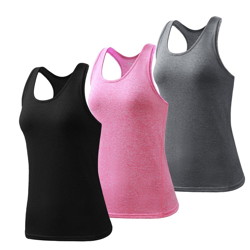Workout Tank Tops for Women 3Pack Athletic Racerback Sports Compression Sleeveless Dry Fit Shirts (Black,Dark Gray,Pink,XX-Large)