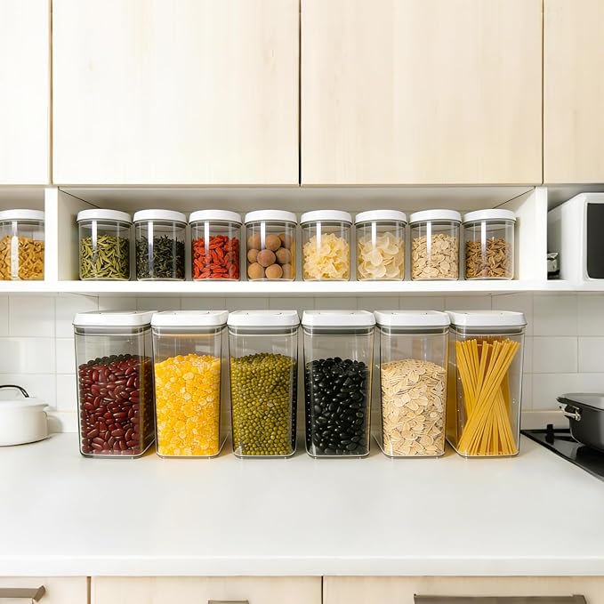 Airtight Pop Top Food Storage Container Sets with Lids 4Pcs Round Pop Containers for Kitchen Pantry Organization BPA-Free Stackable Kitchen Storage Containers for Cereal Flour Sugar (0.6, 1.7qt)*2