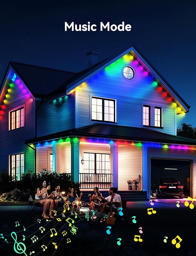 Permanent Outdoor Lights for House, 120ft with 88 Smart IC+RGBCW LED Lights, IP67 Waterproof Eaves Light for Daily Christmas Decorations, Work with Remote, APP, Alexa, White