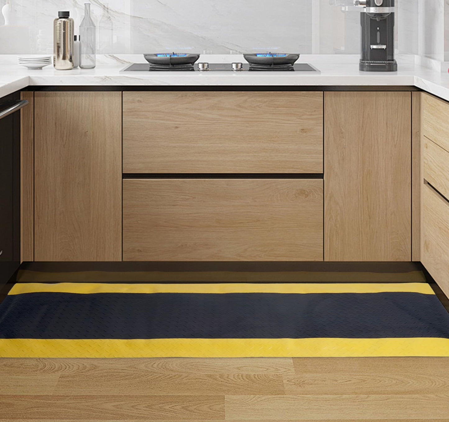 Nisorpa Anti Fatigue Mat Industrial, 20"x 60" Ergonomic Standing Mat with Safety Yellow Border, PVC Foam Commercial Cushion Floor Mats for Garage, Workplace, Shop