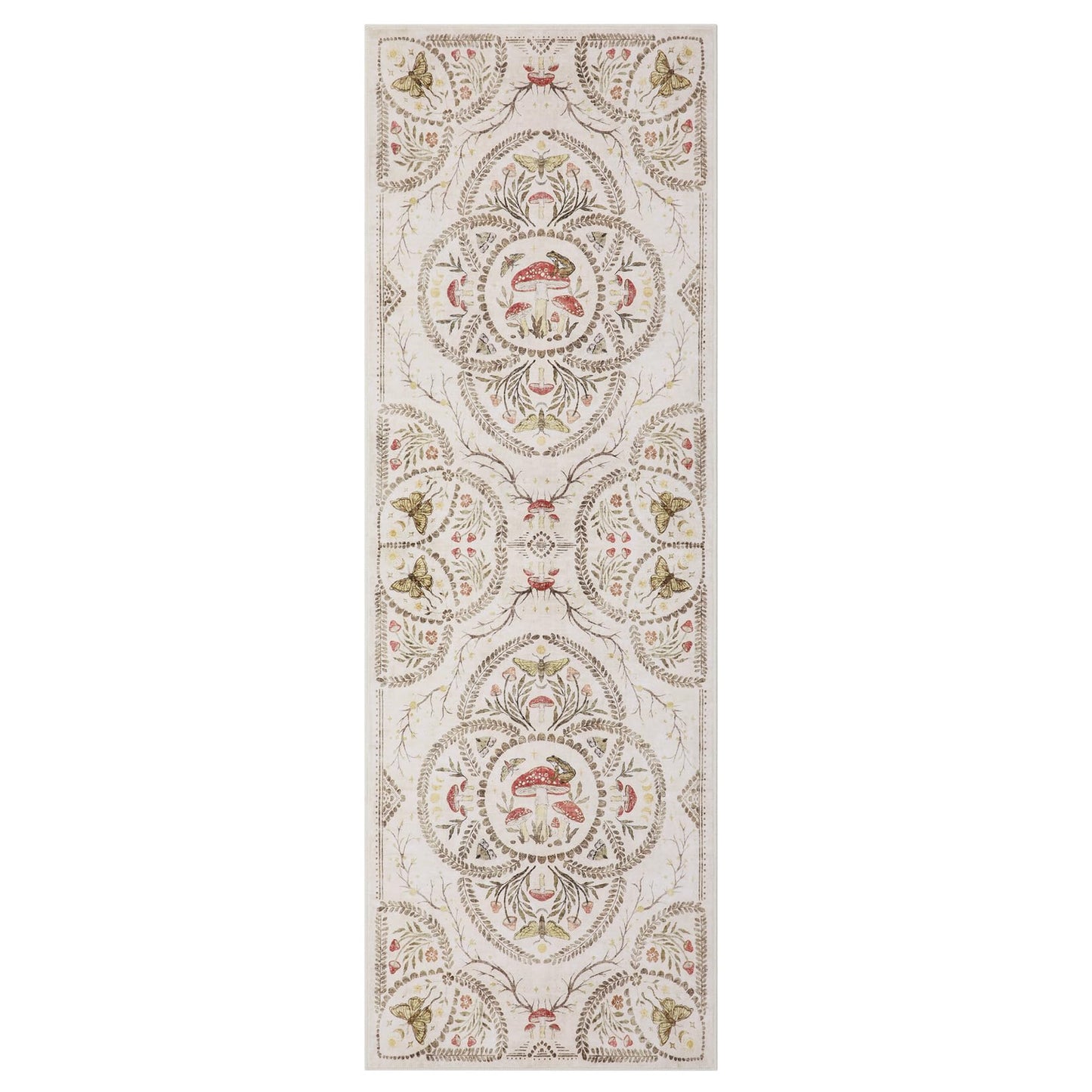 Garvee Mushroom 2.5x8 Runner Rug for Hallway, Dark Academia Gothic Rugs, Non Slip Washable Low Pile Kitchen Carpet with Rubber, Bug Entryway Rugs Stain Resistant for Bedroom Laundry Room, Beige