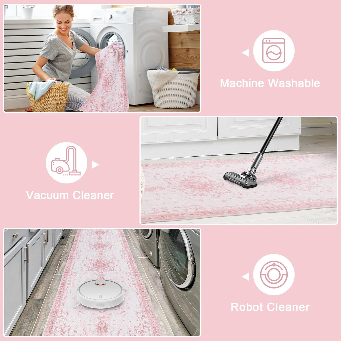 Sofrug Area Rug 5x7 - Vintage Floral Honeycomb Non Slip Backing Carpet - Pink Softer Thicker Faux Wool Rug - Foldable & Machine Washable Rugs for Living Room Bedroom Nursery Room Home Office