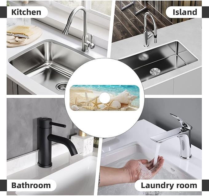 Summer Beach Starfish Sea Shell Blue Sky Sun Kitchen Sink Splash Guard Faucet