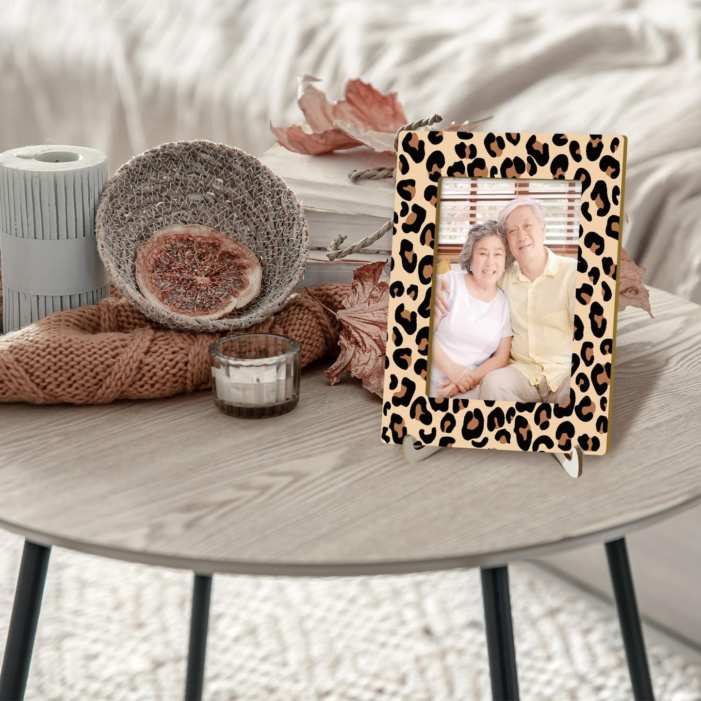 Tabletop Wood Photo Frame, Leopard Desktop Picture Frame with Stand, Girls Daughter Women Mom Gift Party Favor, Home Table Art Crafts Decor Supplies for Living Room Study Bedroom (4x6" Photo) -04