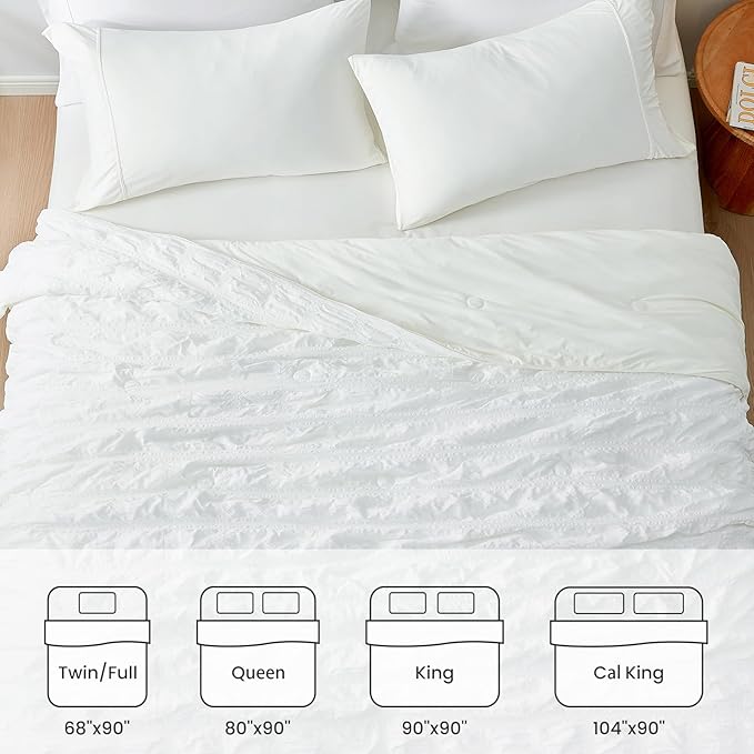 Cozy Bliss Cooling Comforter Queen Size Seersucker Plaid, Q-Max 0.4 Reversible Lightweight Cooling Blanket, Breathable Silk Smooth Summer Bedding Quilt for Hot Sleepers Night Sweats White