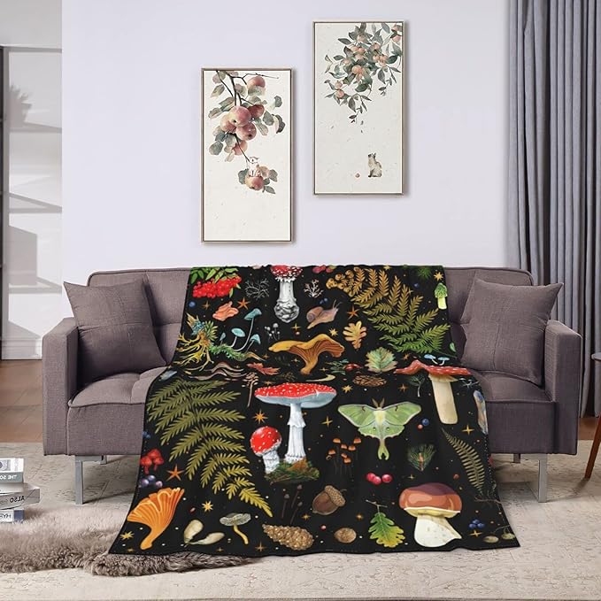 Mushroom Flannel Fleece Bed Blanket Throw Blanket Lightweight Cozy Plush Blanket for Bedroom Living Rooms Sofa Couch 80"X60"