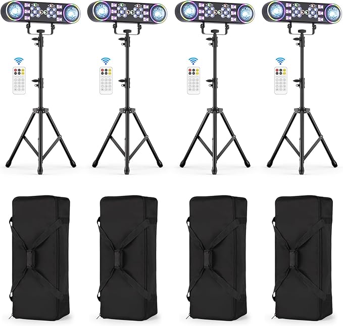 80W Dj Lights with Stand,7 in 1 Party Light Dj Disco Lights Sound Activated DMX Wireless Control with Rotating Ball,Strobe,UV,Colorful Effect for Stage KTV Band Wedding with Carry Bag (Black, 4)