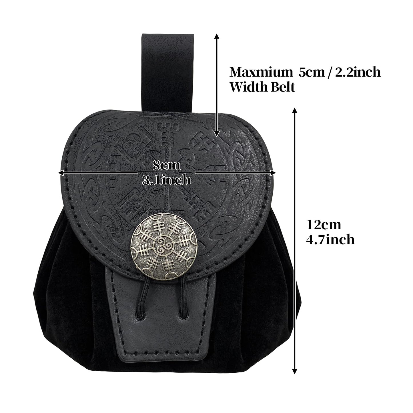 HiiFeuer Medieval Embossed Faux Leather Belt Pouch, Retro Renaissance Portable Belt Bag Coin Purse Dice Bag for LARP Ren Faire (Black A)