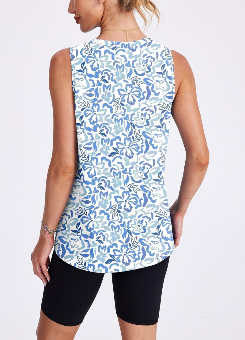 Womens Workout Tops Tank Tops Yoga Shirts Athletic Running Sleeveless Gym Clothes High Neck Athletic Running Shirts Blue Print S