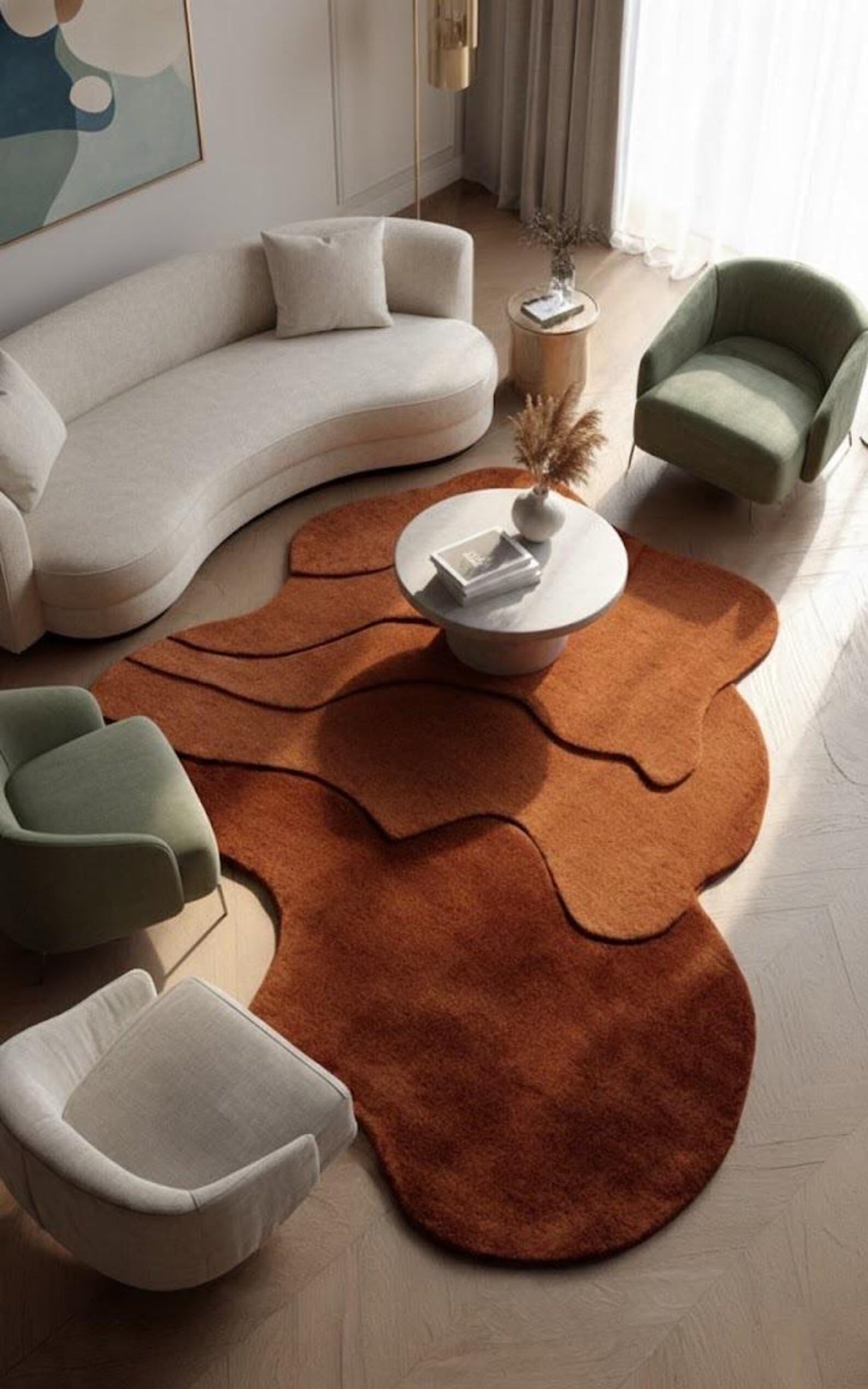 Anthrofy Taliaferro Irregular Area Rug – 5’ x 8' – Handmade Wool Area Rugs – Brown – Rugs for Living Room, Bedroom – Anti-Skid – Carpets with Non-Slip Natural Backing with 100% Cotton