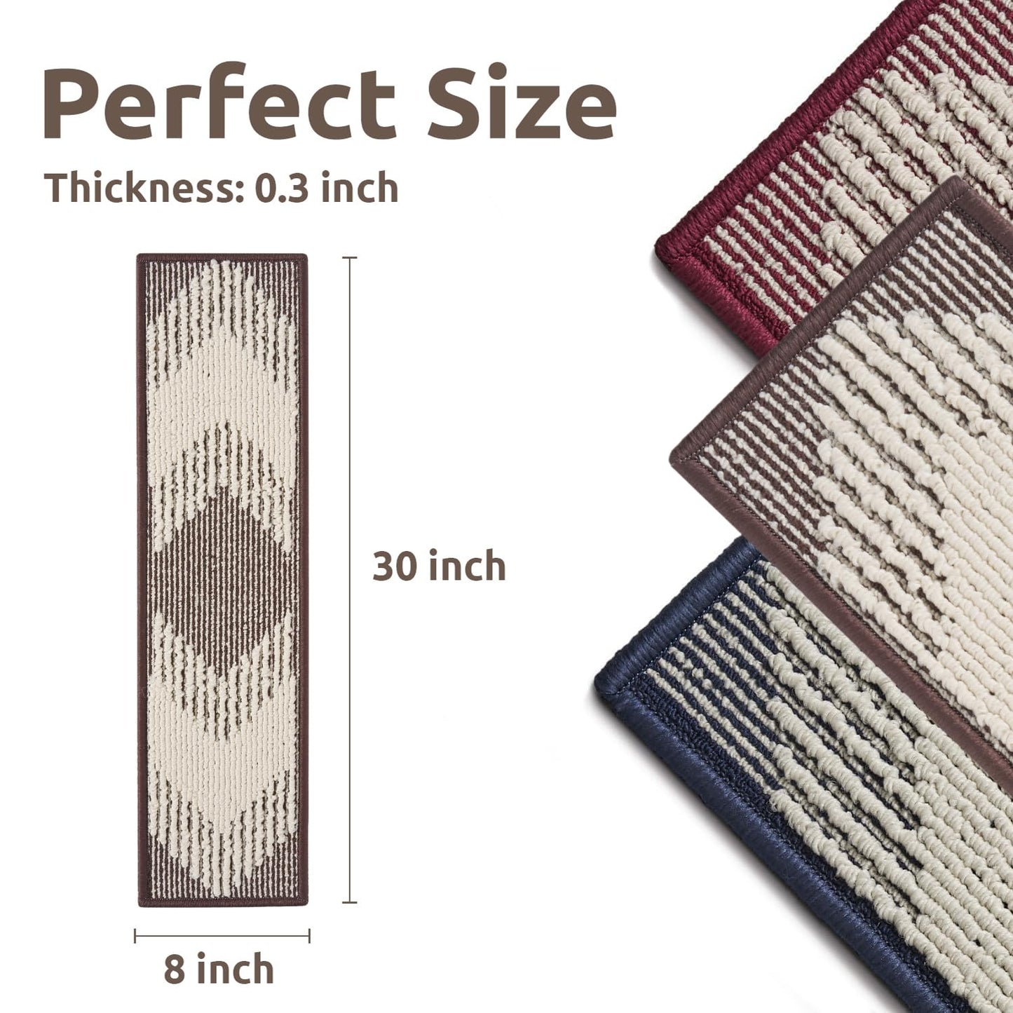 PADOOR 15PC Stair-Treads Non Slip, 3D Peel and Stick Stair Treads for Wooden Steps Indoor, Stair-Carpet Treads Washable Reusable Adhesive Stair-Runner Rugs for Kids and Dogs 8"x30" Chocolate