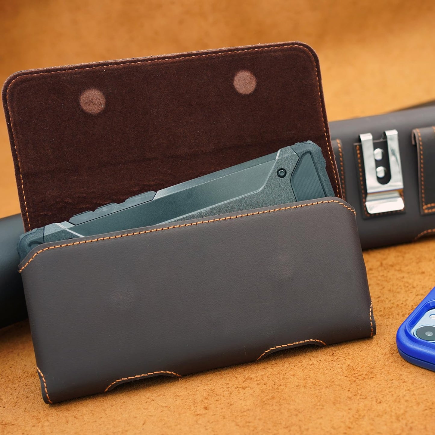 BECPLT Genuine Leather Phone Holster with Belt Clip for iPhone 17 Pro Max 16 Pro Max 15 Pro Max 15 Plus 14/13/12 Pro Max Galaxy S25+ S24+ S23+ S22+ S21+ S24 FE Cell Phone Pouch Belt Holder -Dark Brown