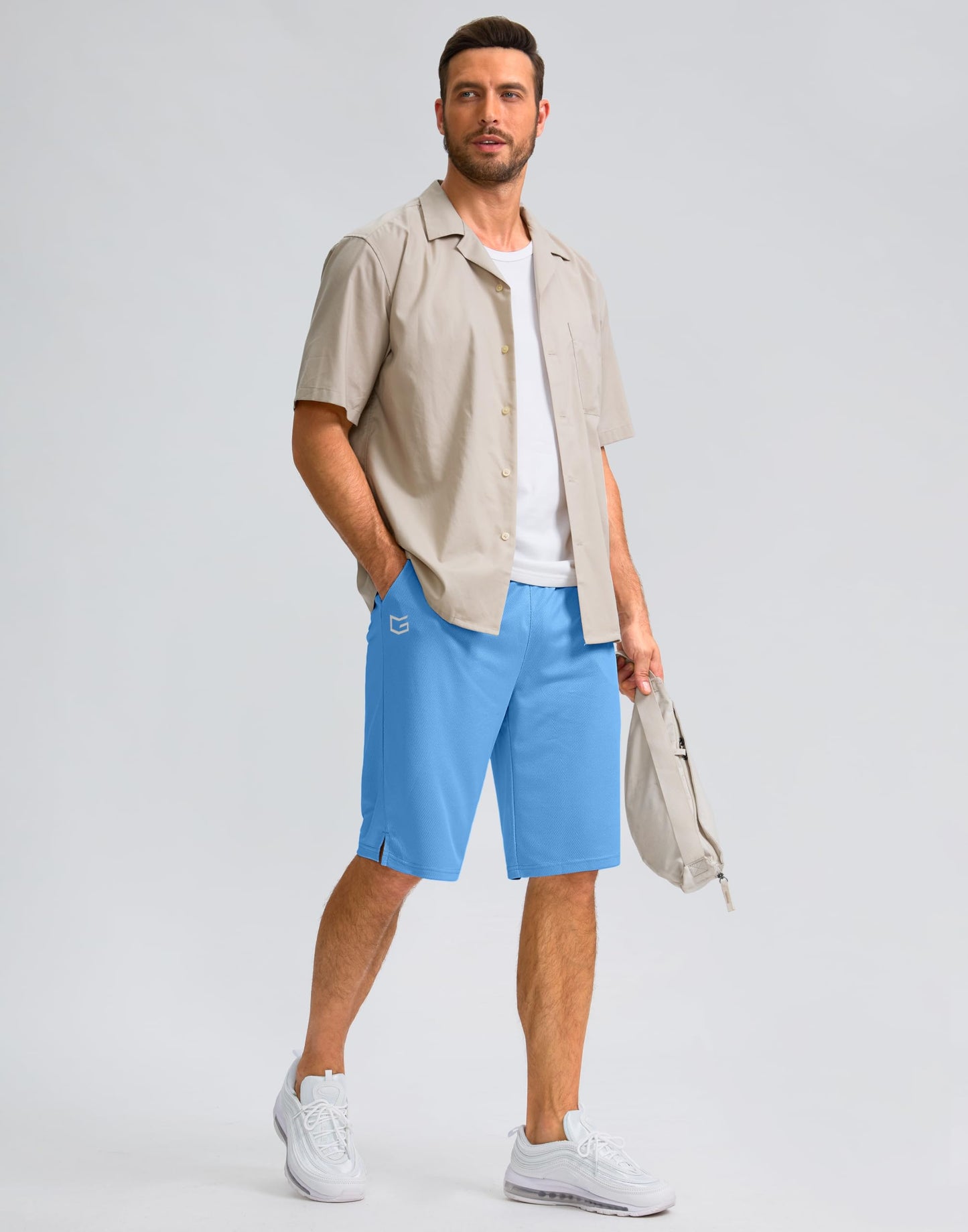 G Gradual Men's Athletic Shorts with Pockets 9" / 11" Long Basketball Shorts Lightweight Quick Dry Gym Workout Shorts for Men(Sky Blue,XXXL)