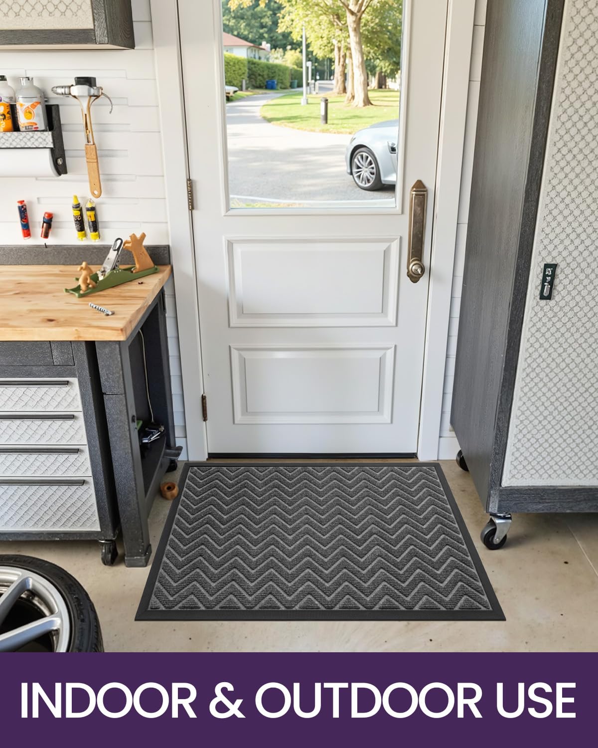 DEXI Front Door Mat Outside Entrance, 4x6 ft Large Rubber Entry Doormat Heavy Duty, Welcome Mats Non Slip for Inside House Floor Entryway Double Doors Exterior Patio, Chevron Dark Grey