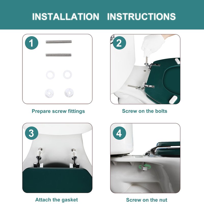 Dark Green Round Toilet Seat Natural Wood Toilet Seat with Zinc Alloy Hinges, Easy to Install also Easy to Clean, Scratch Resistant Toilet Seat by Angol Shiold (Round, Dark Green)