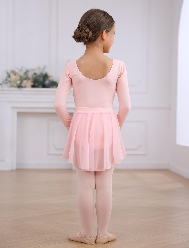 Mecceos Ballet Leotards with Skirt Tights Combo for Toddler Girls Dance Long Sleeve Leotard Ballerina Dresses Outfits (Ballet Pink, 8-10 Years, MEAM-322)