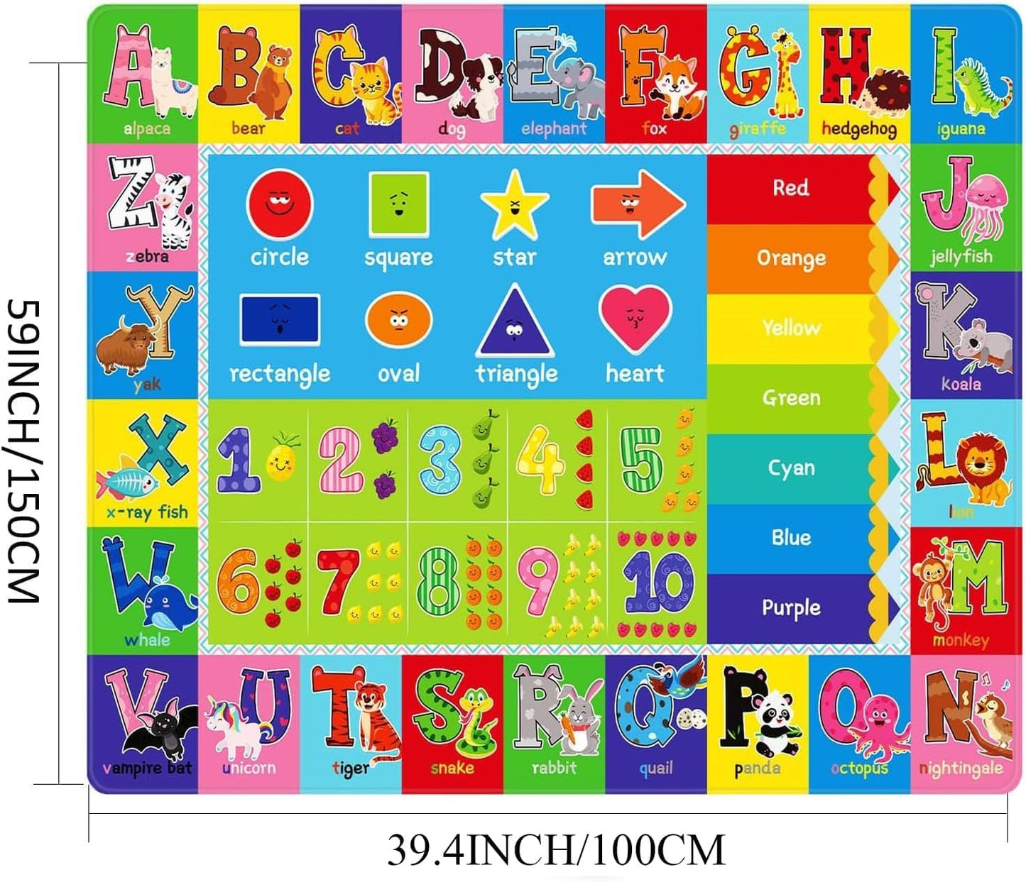 ABC Kids Playroom Rug – Extra Large Educational Carpet with Letters, Numbers & Animals, Thick Soft Floor Mat for Classroom, Nursery & Preschool (59 x 39.4 Inch)