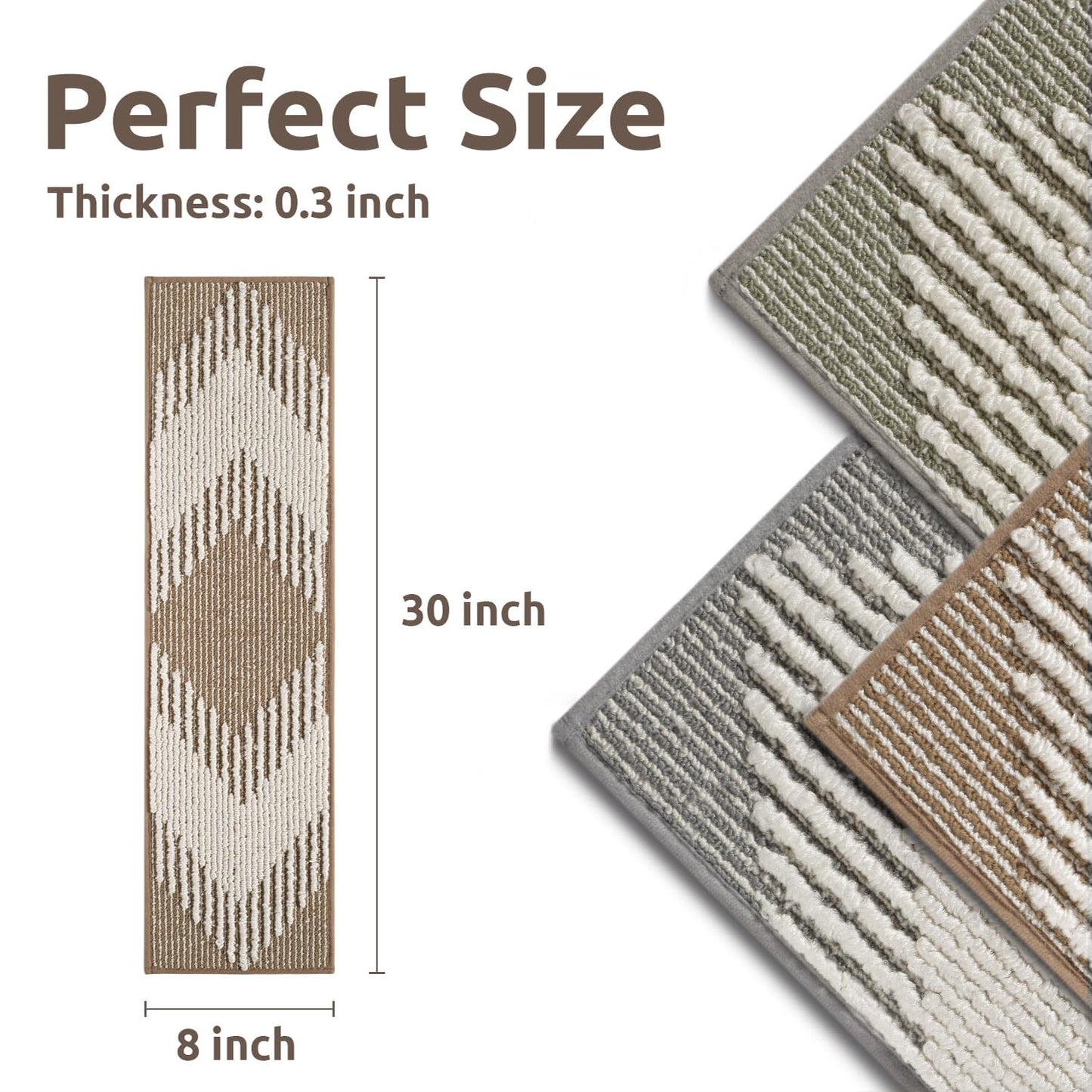 PADOOR 15PC Stair-Treads Non Slip, 3D Peel and Stick Stair Treads for Wooden Steps Indoor, Stair-Carpet Treads Washable Reusable Adhesive Stair-Runner Rugs for Kids and Dogs 8"x30" Brown