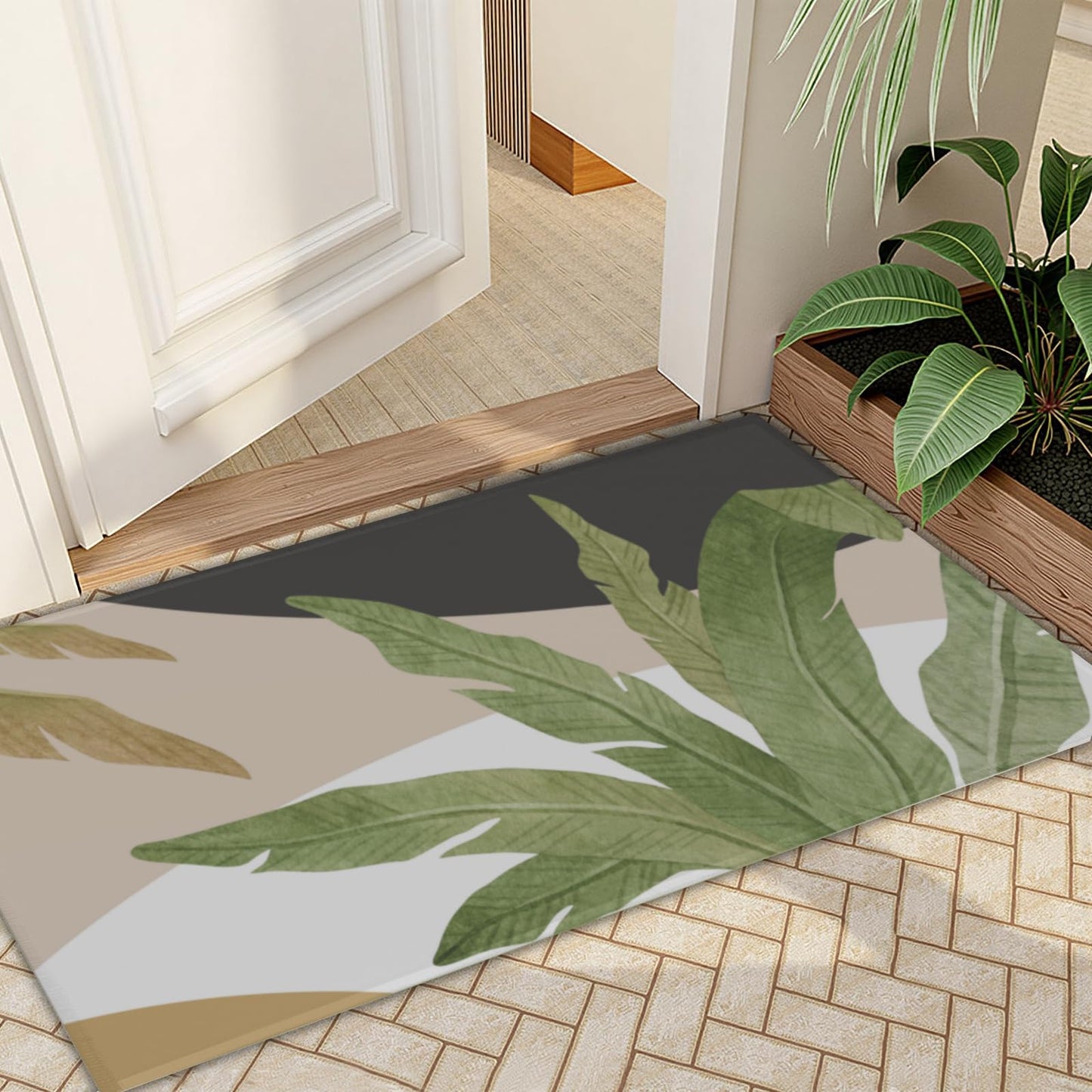 Kwlegh Tropical Area Rug Hawaiian Plant Leaf Carpet Sage Green Palm Tree Washable Entry Rug Jungle Outdoor Front Door Mat 24x35 Inch Absorbent Non-Slip Throw Rugs for Bathroom Kitchen