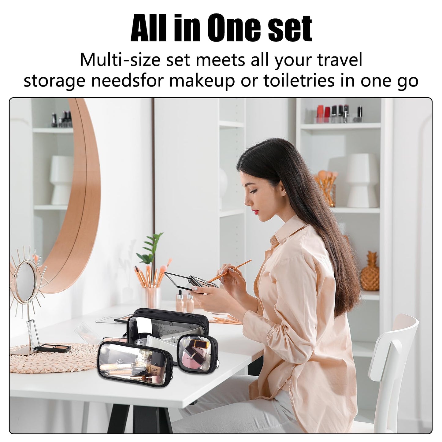 Cozomga Clear Makeup Bags with Zipper, TSA Approved Travel Toiletry Bag,Clear Cosmetic Bag, Waterproof Make Up Bag for Women