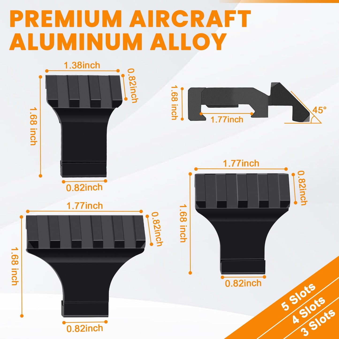 PUKESI Picatinny Offset Rail Mounts, 45 Degree 4 Slots Offset Picatinny Rails 45° Angle Mount Aluminum Low Profile for Flashlight Laser Sight Optics (4 Slot - 2 Pack)