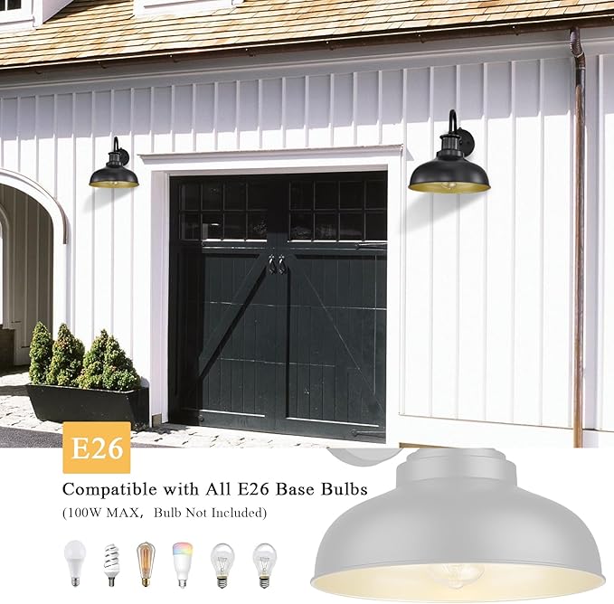 Dusk to Dawn Outdoor Gooseneck Barn Lights Outdoor Wall Sconces Farmhouse Exterior Wall Mount Light Vintage Outside Lighting Fixture Industrial Black Lanterns for Porch Garage Shed Patio, 4 Pack