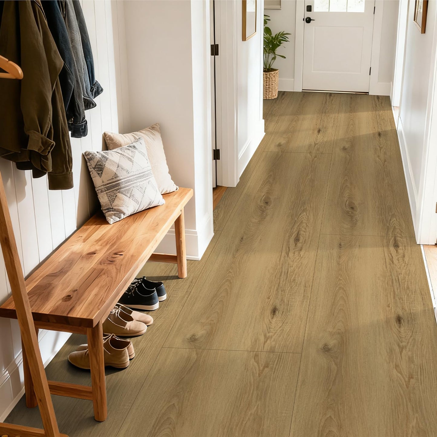 Dureidos Peel and Stick Floor Tile - Wood Vinyl Flooring Roll Waterproof for Kitchen and Bathroom - 11.8in X 137.8in Self Adhesive Floor Tiles Removable