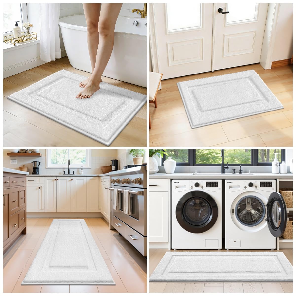 SHACOS Soft Fluffy White Bath Rugs Mats Set of 2 Pieces 16x24 + 20x32 inch, Non Slip Washable Bathroom Rugs, Microfiber Absorbent Bath Rug Plush Floor Rug Carpet