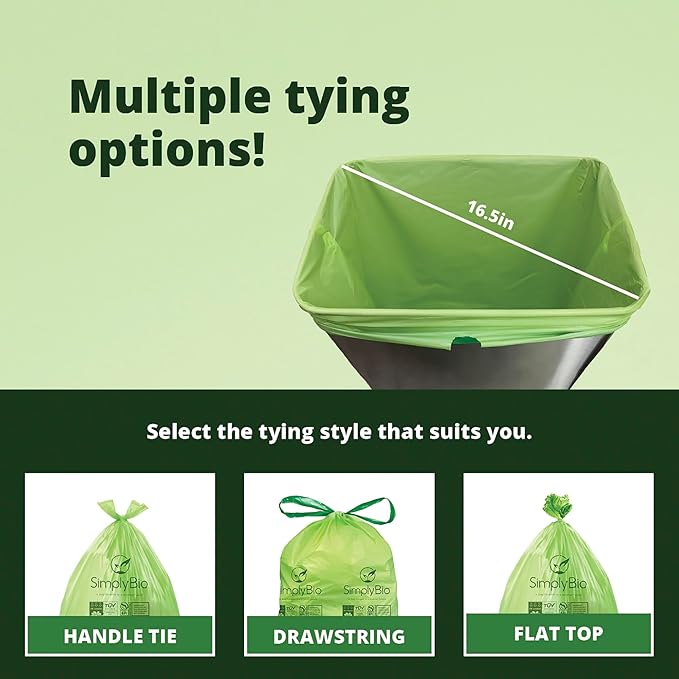 Simply Bio 13 Gallon Compostable Trash Bags Liners Drawstring, Heavy Duty Extra