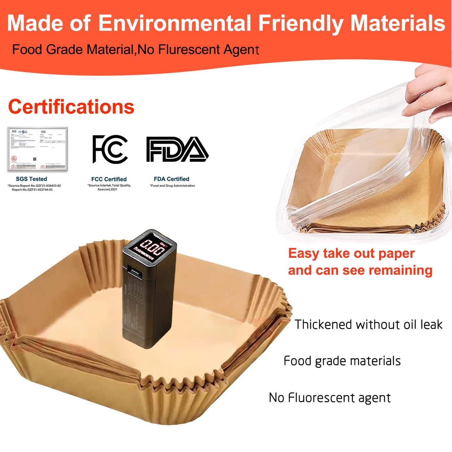 Air Fryer Liners Disposable 9 Inch, 9 inch Air Fryer Liners 125 Pcs Large Square Air Fryer Paper Liners for 5QT 6qt 8QT Air Fryer, Non-stick Parchment Paper for Frying, Baking