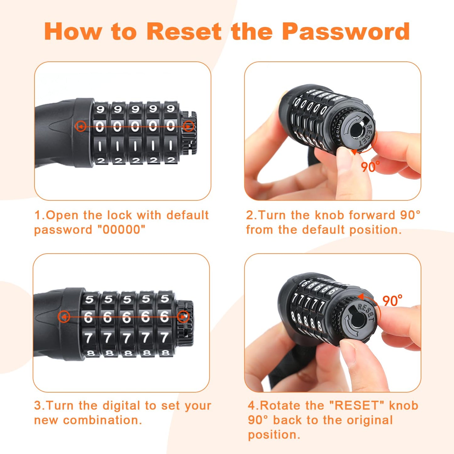 Heavy Duty Bike Chain Lock, 5 Digit Combination Resettable Bike Lock, Anti-Theft Hardened Steel Chain Bicycle Locks Keyless 3.2Ft Long 6mm/0.24" Thick for Bikes, E-Bike, Motorcycle, Motorbike