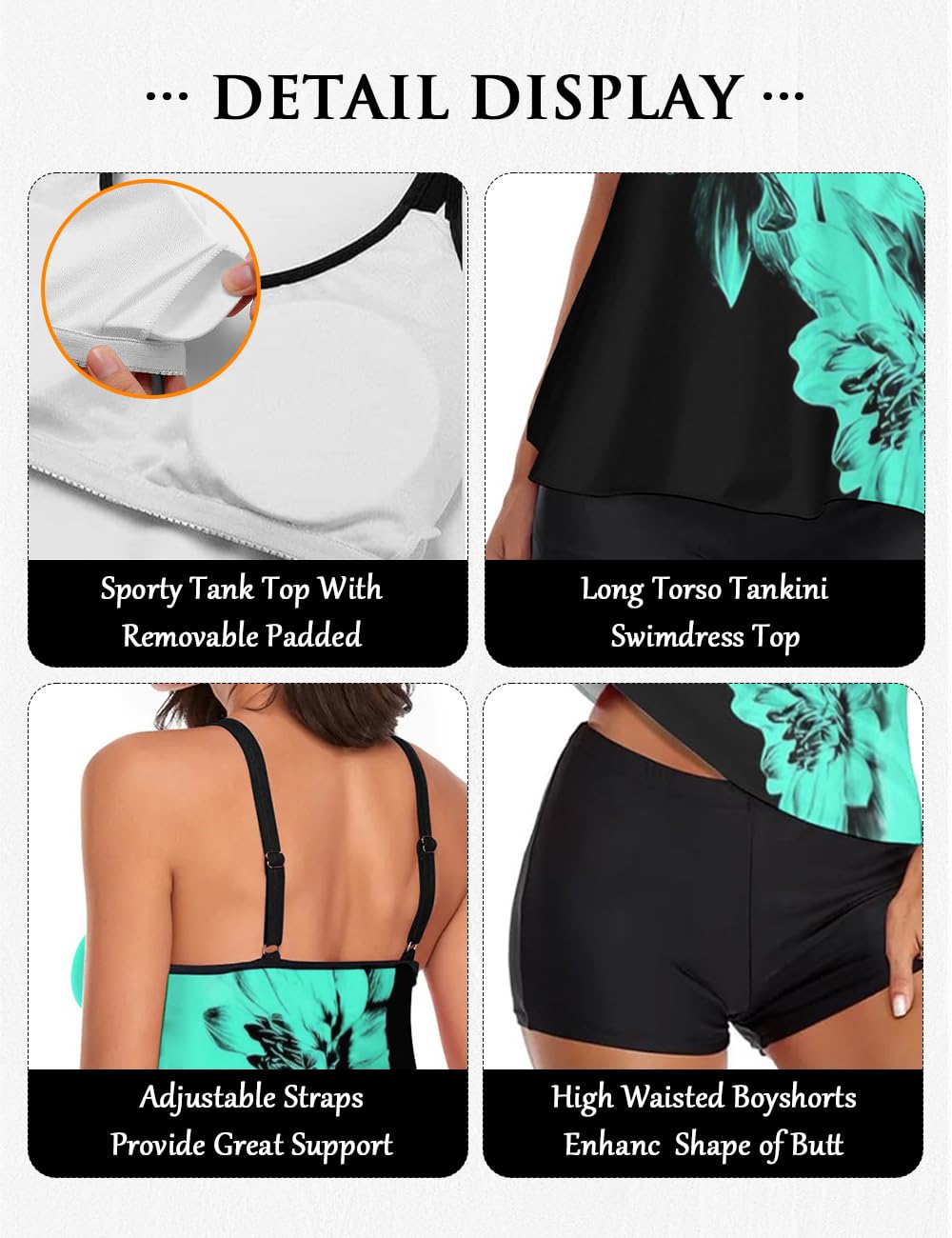 Stylish Swim Suits for Women Slimming Tankini Set Adjustable Straps 2 Piece Swimwear Tropical Hawaii Beach Pool Party Photoshoot Flattering Hides Belly Perfect for Vacation Black Blue Flower XL