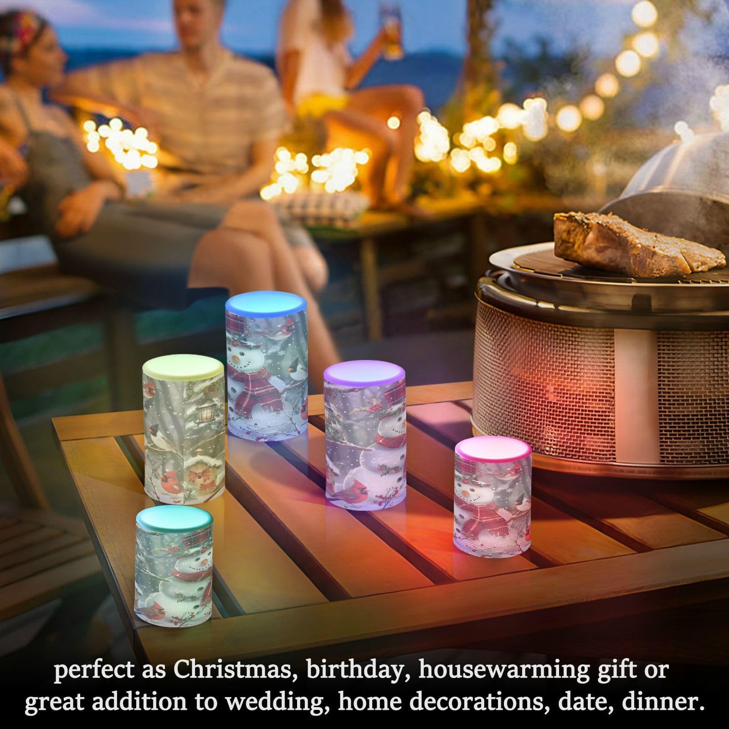 ALAZA Christmas Snowman Red Scarf Hat Bird Flickering Flameless Candles Battery Operated with Remote Timer,Tea Light Candles LED Pillar Votive Candles Set of 2 for Outdoor Indoor Decorations