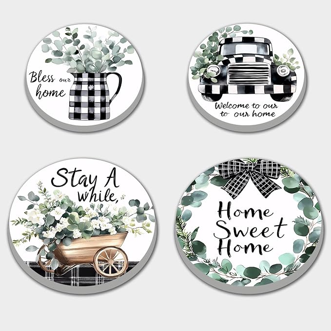 Black and White Grid Pattern Stove Burner Covers, Fresh Green Gas Stove Burner Covers 8 &10 Inches Stove Top Covers Electric Stove 4 Metal Stove Cover Gas Stove Top Cover, Cooktop Decorative