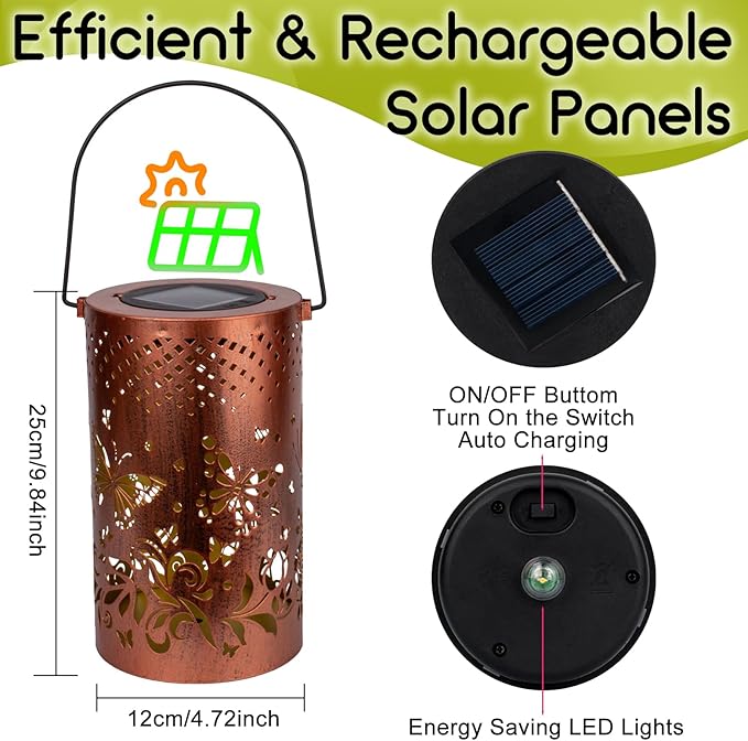 Boho Solar Lanterns Outdoor Birthday Gifts for Women Mom Grandma Metal Hanging Solar Powered Unique Garden Decorative LED Lights for Outside Yard Patio Lawn Porch Decor