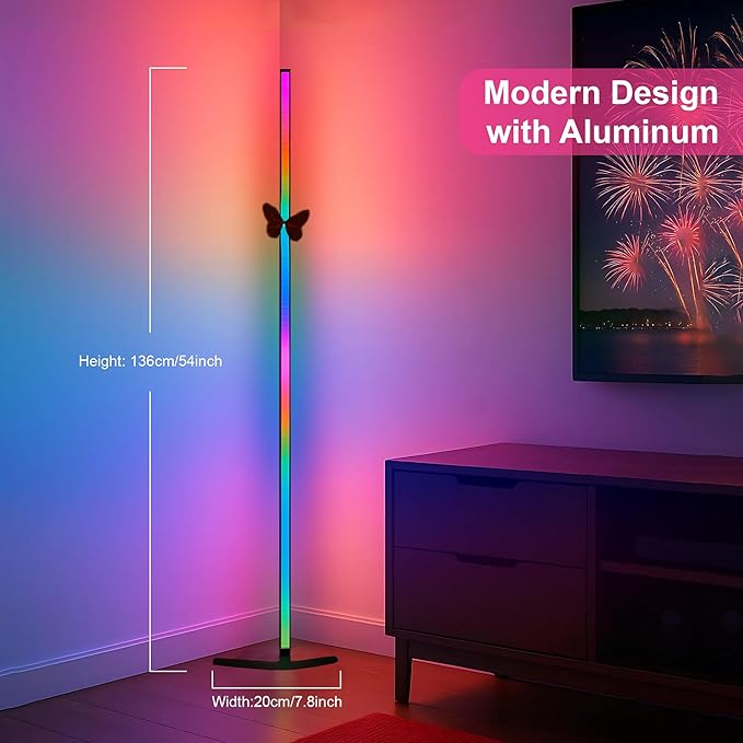 2 Pack Corner Floor Lamp β 57'' Tall RGB Lamp Modern Mood Lighting with 88 LEDs, Bluetooth App Control, and Sturdy Base for Effortless Setup