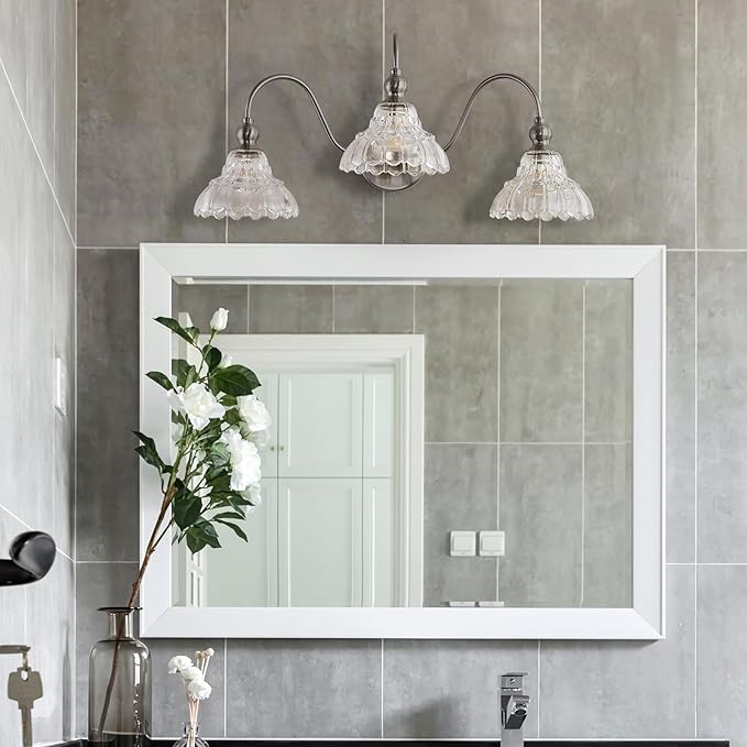 3-Light Brushed Nickel Bathroom Vanity Light Fixtures Vintage Bathroom Light Vanity Lighting Fixtures for Living Room Over Mirror