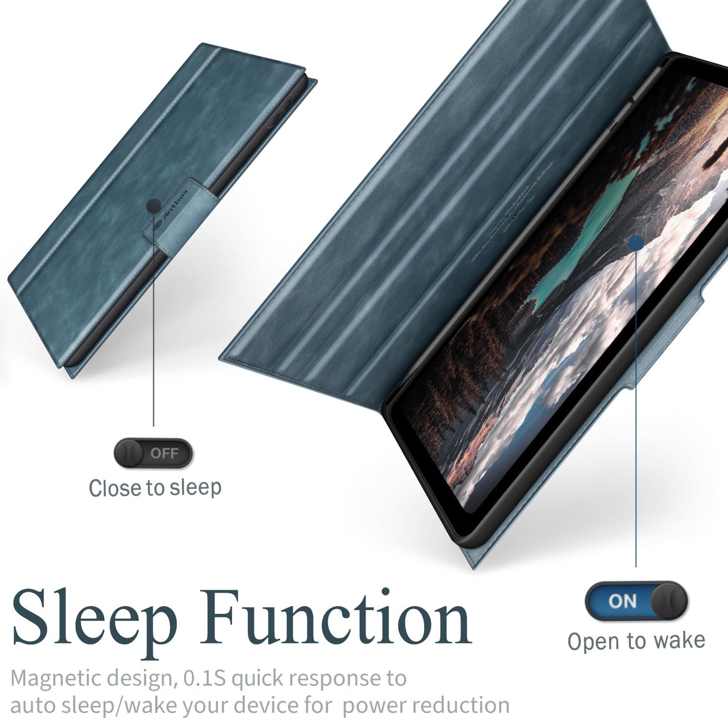 Antbox Case for iPad (A16) 11th (11'')/ 10th Generation (10.9'') High Grade Skin-Touch Vegan Leather with Built-in Pencil Holder Auto Sleep/Wake Function (Blue)