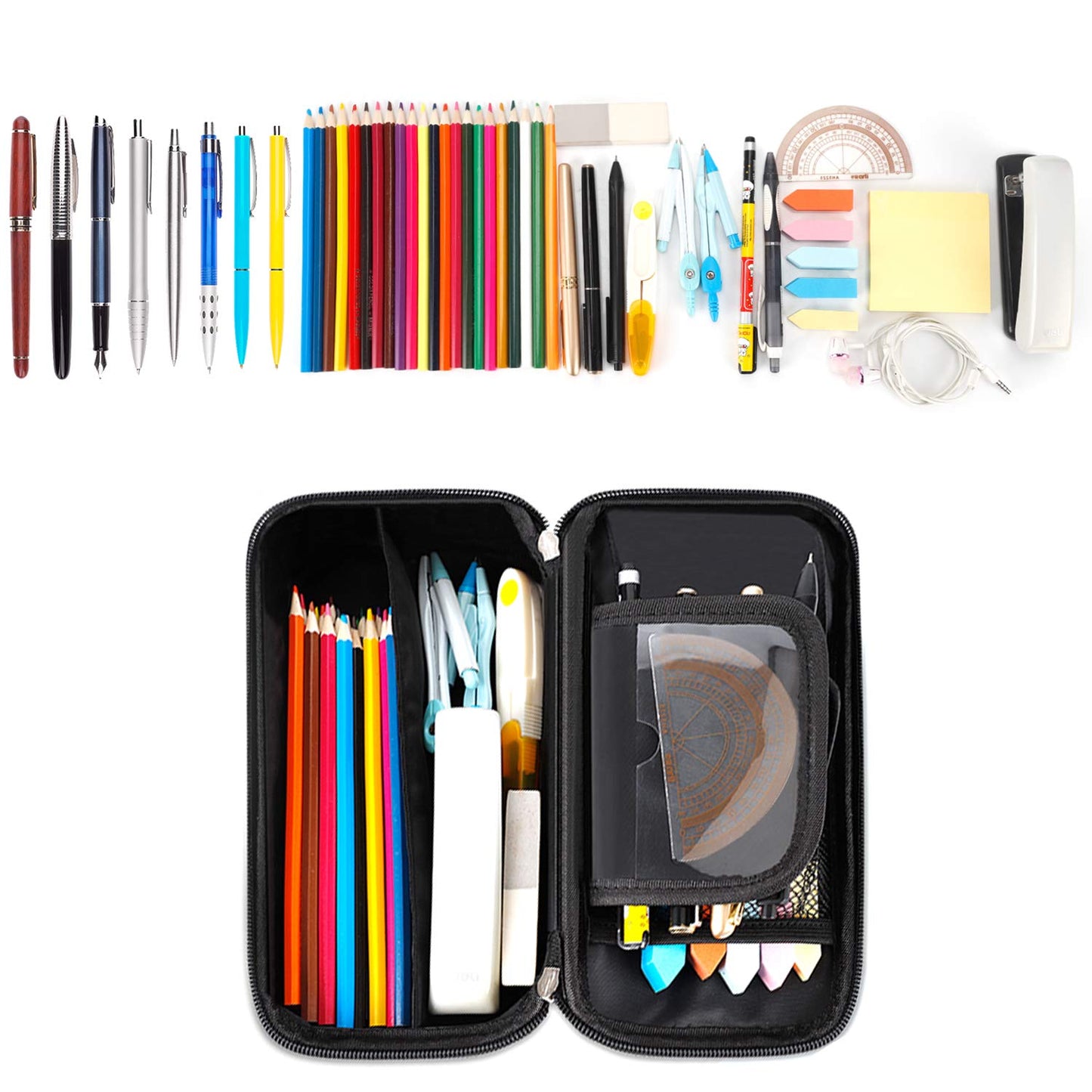 RAGZAN Big Capacity Pencil Case, Oxford Cloth Pencil Bag Storage Pouch Pen Pencil Marker Stationery Bag Holder for Middle College and Office, Idea Gift for Back to School Season - Black