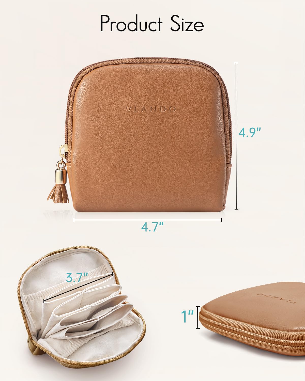 VLANDO Small Travel Jewelry Case,Jewelry Pouch Bags with Zipper,Velvet Jewelry Organizer Storage Bag for Bracelet Rings Earring-Brown