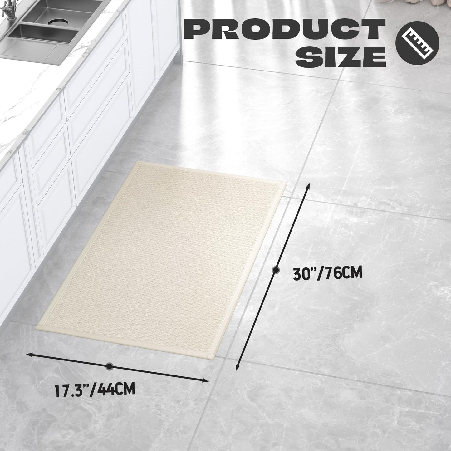 Hargiis Kitchen Rug, Rubber Non Slip Kitchen Rugs Washable, Absorbent Runner Mat for Floor, Machine Washable Standing Mats for in Front of Sink, Door, Laundry, Entryway, Hallway (Beige, 30" × 17.3")