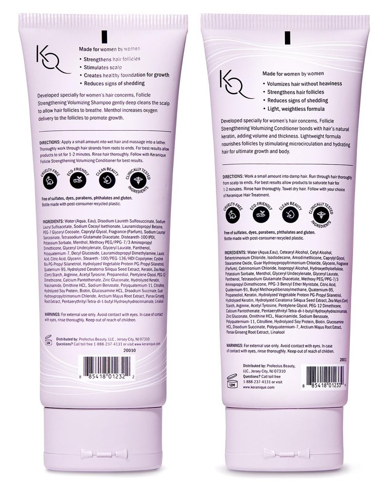 Keranique Volumizing Shampoo & Conditioner Set for Hair Repair, Growth & Thinning Hair Support – Keratin, Biotin, Menthol & Niacinamide, Lightweight Strengthening Formula - Keratin Amino Complex™