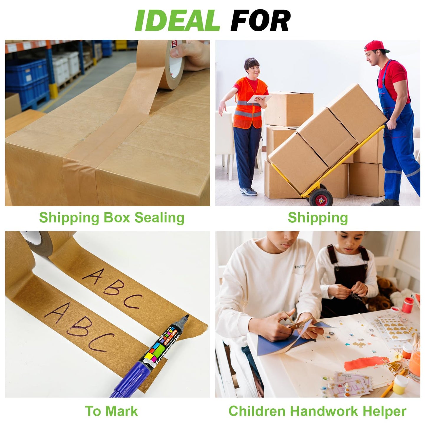 STIKPACK 3 Rolls, Kraft Paper Tape, Heavy Duty,50mm x 50m, Self-Adhesive and Easy to Tear,Eco-Friendly and Biodegradable, Writable,Uncoated, No Noise Paper Packaging Tape for Masking, Sealing,Packing