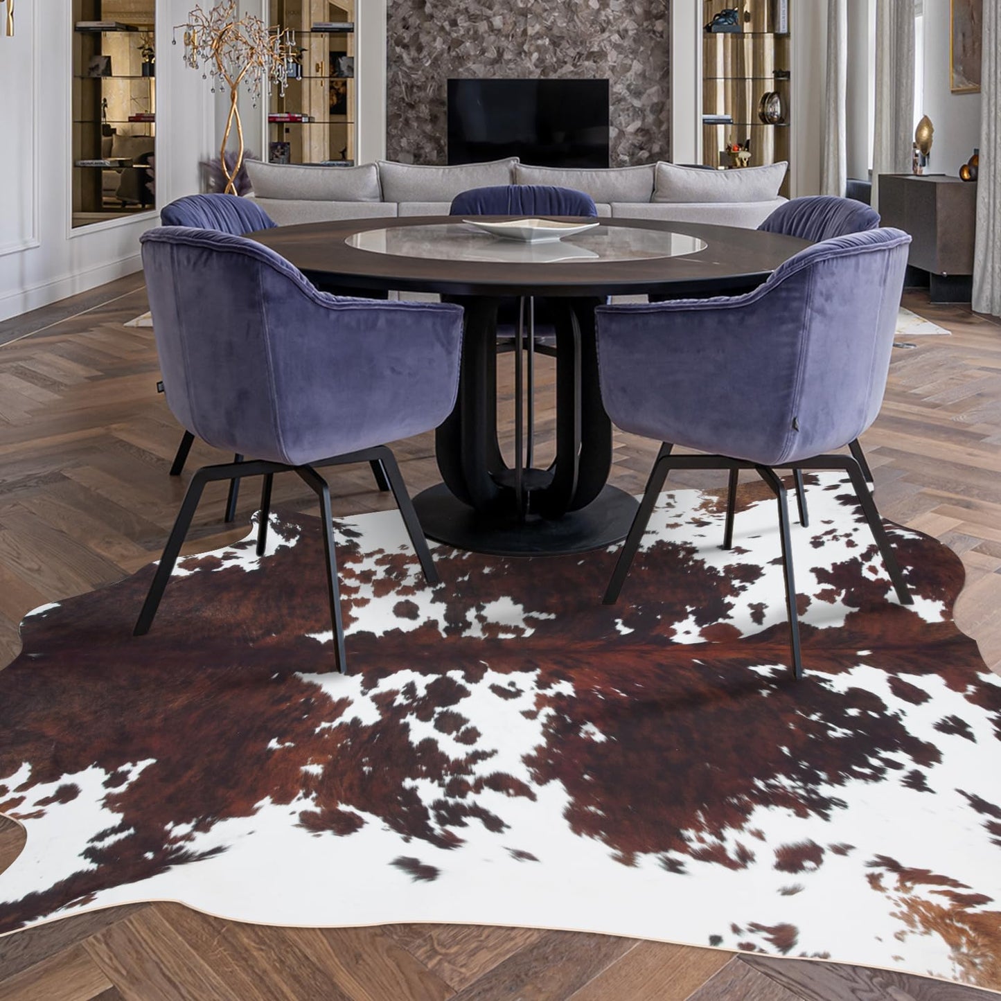 Cow Hide Rug Faux Cowhide Rug 4.6x5.2 ft Small Cow Print Cow Rugs for Bedroom Living Room Dining Room Western Decor Brown Animal Print Non Slip Area Carpet