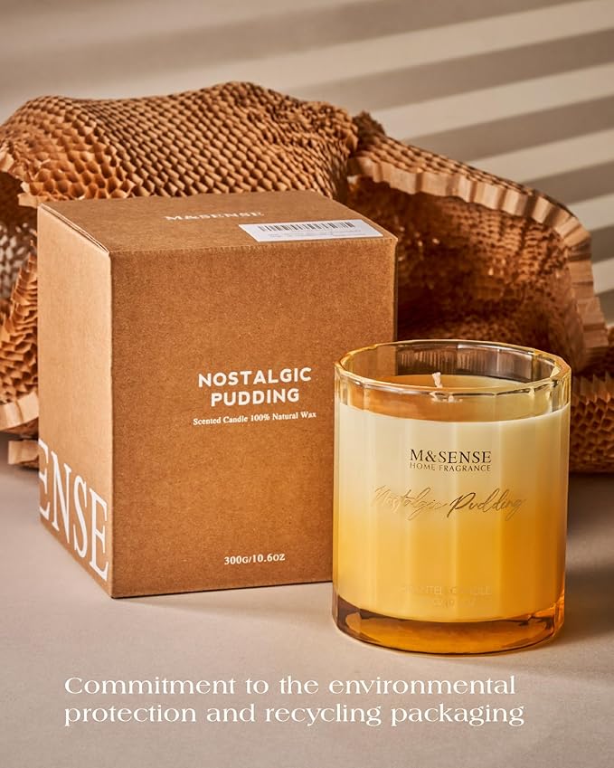 M&SENSE Salted Caramel Fall Scented Candle - 10.6oz Organic Natural Soy Wax Non Toxic 60-Hour Slow Burning Highly Scented Candle for Home Fragrance, Holiday & Thanksgiving